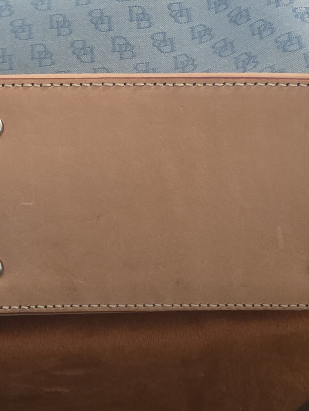 Dooney & Bourke Blue Canvas Tote with Tan Leather Trim and Pouch - Picture 9 of 10